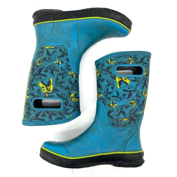 Bogs Women's /Youth 8/39 Blue Dinosaur Mid Calf Rubber Waterproof Rain Boots - Picture 6 of 8